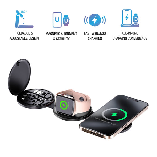 Ultimate 5-in-1 Tech Bundle: Folding Wireless Charger & Multi-Function Bedside Alarm Clock